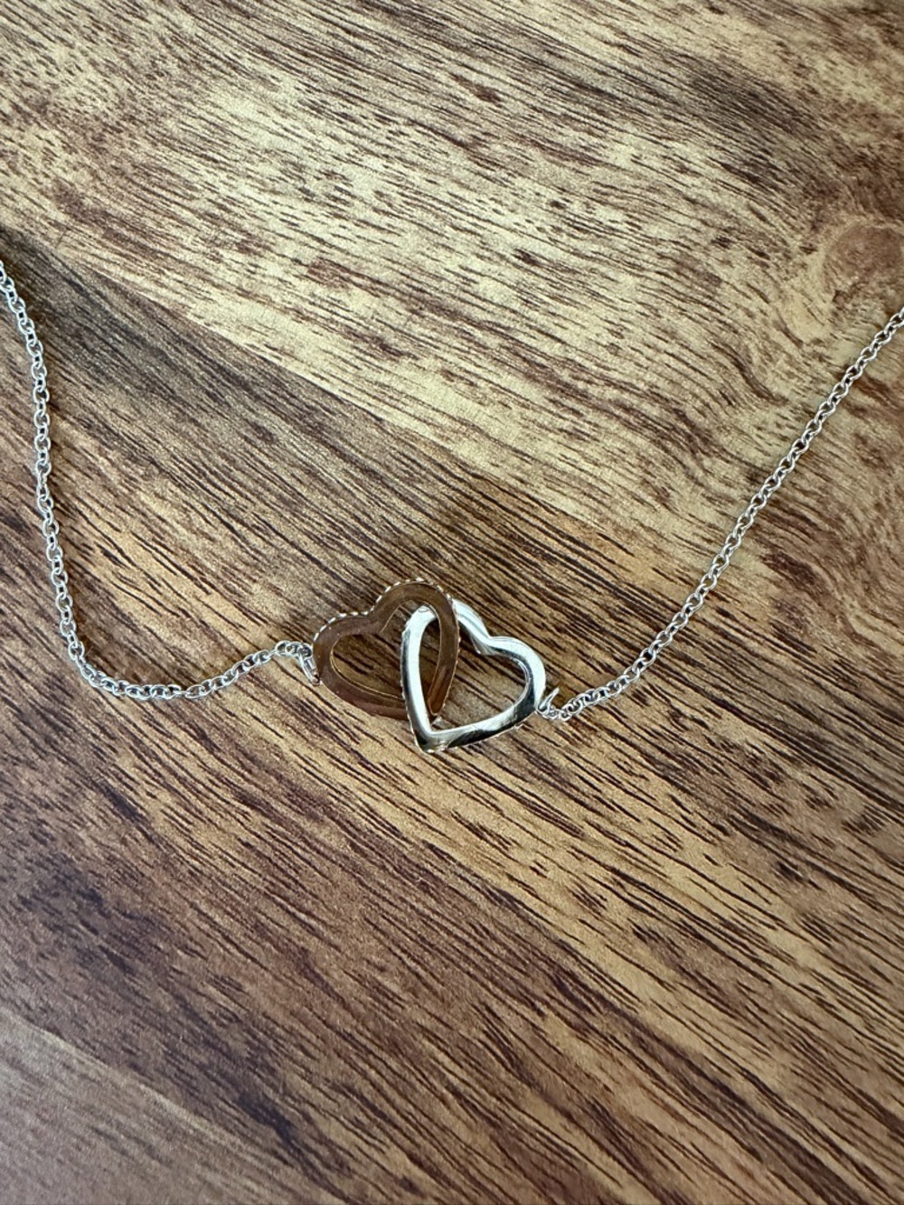 Interlocking Heart Pendant Necklace - Silver & Gold